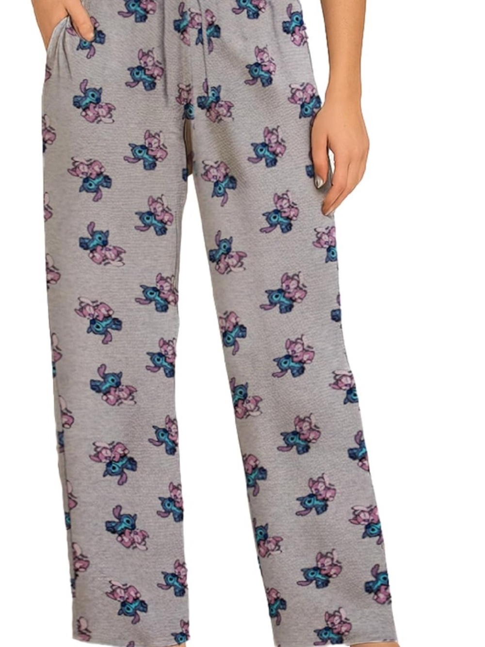 NEW Disney Stitch and Angel Gray Sweatpants with Pink & Blue Cartoon Print